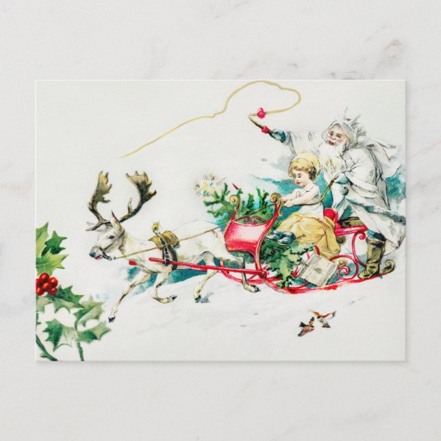 Vintage Christmas Deer Cart Painting Holiday (Front)