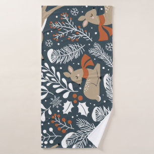 Vintage Christmas deer, festive design Bath Towel