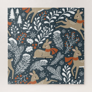 Vintage Christmas deer, festive design Jigsaw Puzzle