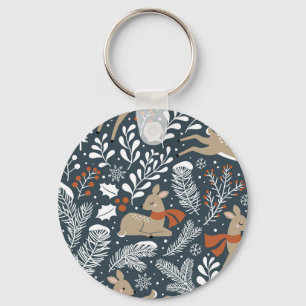 Vintage Christmas deer, festive design Keychain