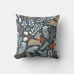 Vintage Christmas deer, festive design Throw Pillow