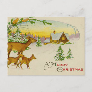 Vintage Christmas Deer Holiday Postcard