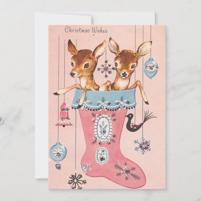Vintage Christmas Deer In Stocking Holiday Card (Front)