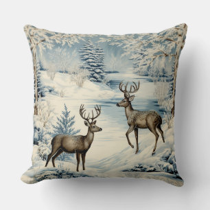 Vintage Christmas Deer Throw Pillow