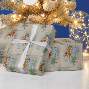 Vintage Christmas deer tiled party wrap Wrapping Paper