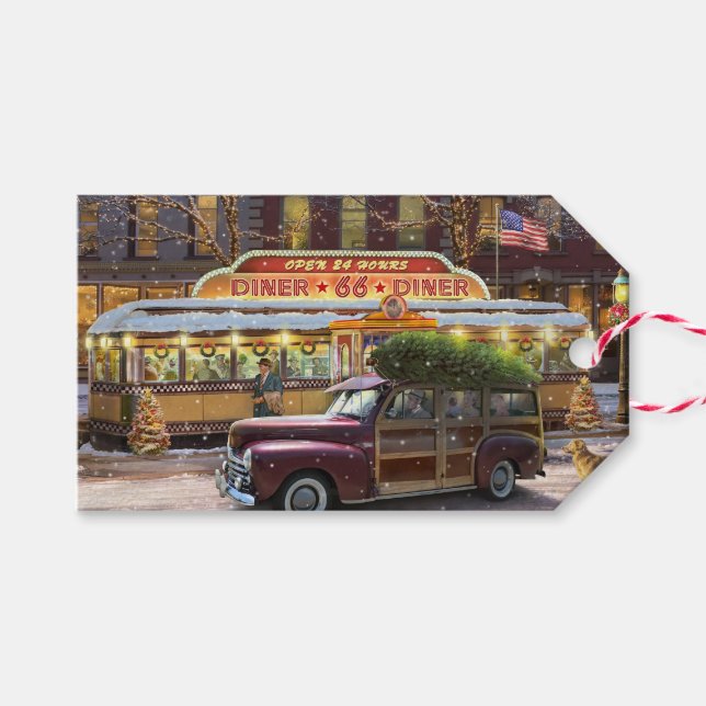 Vintage Christmas Diner Gift Tags (Front (Horizontal))