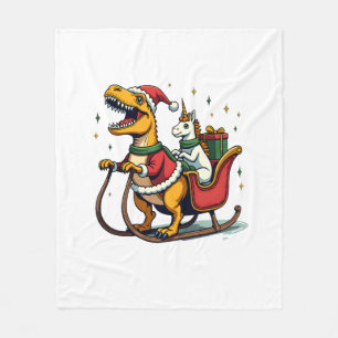 Vintage Christmas Dinosaur Unicorn Sleigh Funny Ho Fleece Blanket