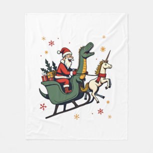 Vintage Christmas Dinosaur Unicorn Sleigh Funny Ho Fleece Blanket