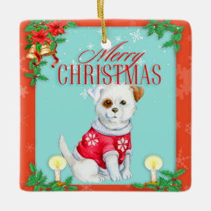 Vintage Christmas Dog Ceramic Ornament