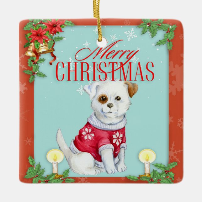 Vintage Christmas Dog Ceramic Ornament (Front)