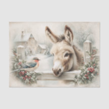 Vintage Christmas Donkey and Robin Decoupage