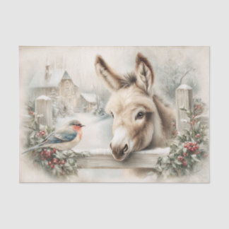 Vintage Christmas Donkey and Robin Decoupage Tissue Paper