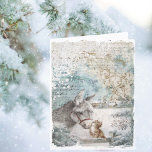 Vintage Christmas Donkey Kitten Holiday Card<br><div class="desc">Adorable donkey nuzzling a kitten on a cold snow day with barns in the background.  Sheet music and gold ornamental pieces included in this design.  Perfect for sending Season's Greetings to anyone.</div>