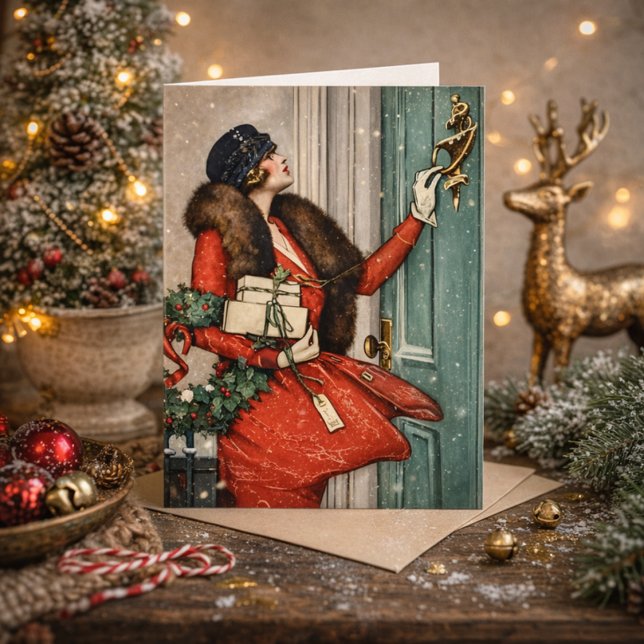 Vintage Christmas Doorstep Illustration Card (Creator Uploaded)