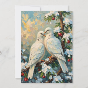 Vintage Christmas Doves on Snowy Evergreen Branch Holiday Card