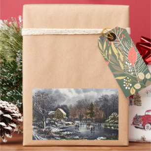 Vintage Christmas, Early Winter Skaters on a Pond Sticker