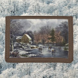 Vintage Christmas, Early Winter Skaters on a Pond Tri-fold Wallet<br><div class="desc">Vintage illustration Christmas holiday image originally published by Currier & Ives titled Early Winter,  1869. This design features people ice skating on a frozen pond,  snow on trees in a forest and a building next to a pond with skaters on a cloudy day.</div>