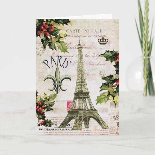 Vintage Christmas Eiffel tower notecard (Front)