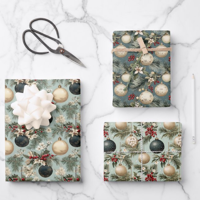 Vintage Christmas Elegance Design Wrapping Paper Sheet (Front)