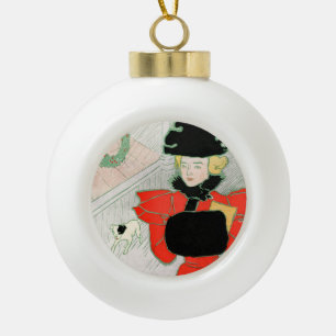 Vintage Christmas Elegant Victorian Lady in Red Ceramic Ball Christmas Ornament