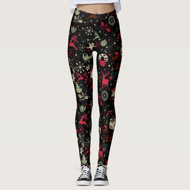 Vintage Christmas Element Pattern Leggings (Front)