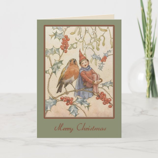 Vintage Christmas Elf Holiday Card (Front)