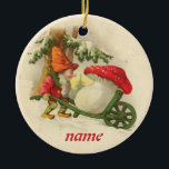 Vintage Christmas Elf Ornament<br><div class="desc">Vintage design. Cute little Christmas Elf bringing home a big mushroom.</div>
