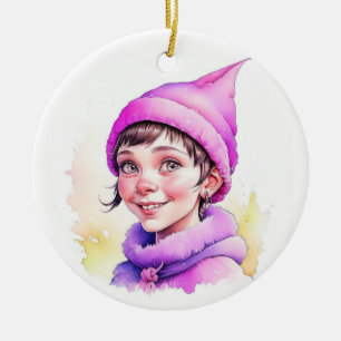 Vintage Christmas Elf  Personalized Ceramic Ornament