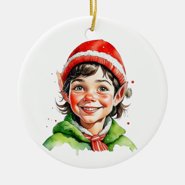 Vintage Christmas Elf  Personalized Ceramic Ornament (Front)