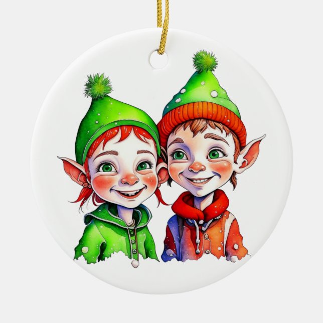 Vintage Christmas Elf  Personalized Ceramic Ornament (Front)