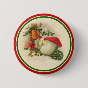 Vintage Christmas Elf with Mushroom 2 Inch Round Button