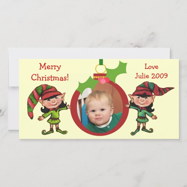 Vintage Christmas Elves Photo Card (Front)