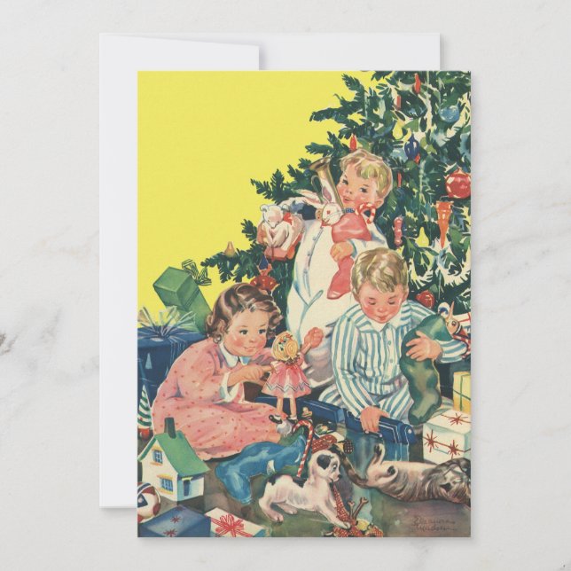 Vintage Christmas, Enfants avec Invitation Cadeaux (Devant)