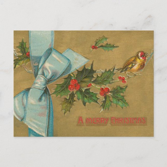Vintage Christmas Envelope with Ribbon Holiday Postcard (Front)