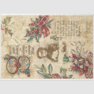 Vintage Christmas Ephemera, Holly &Ornate Text Tissue Paper