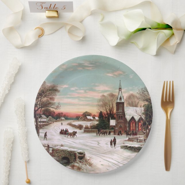 Vintage Christmas Eve Paper Plates (Wedding)