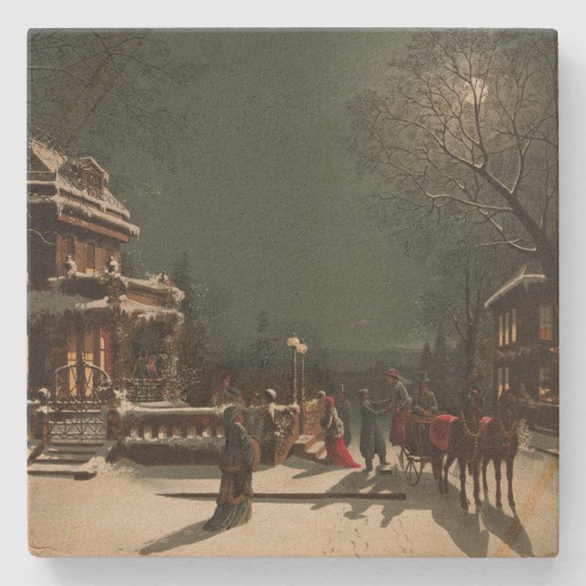 Vintage Christmas Eve Party Stone Coaster (Front)