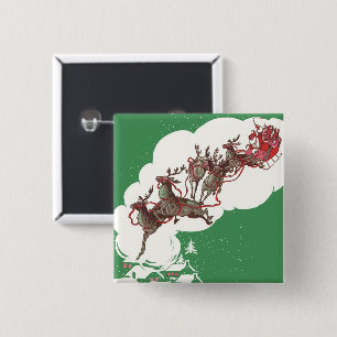 Vintage Christmas Eve, Retro Santa Claus in Sleigh 2 Inch Square Button