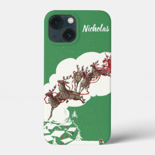 Vintage Christmas Eve, Retro Santa Claus in Sleigh iPhone 13 Mini Case