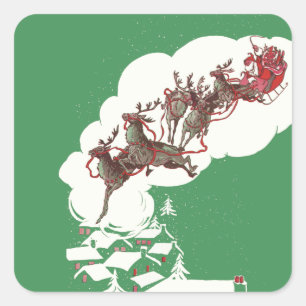 Vintage Christmas Eve, Retro Santa Claus in Sleigh Square Sticker