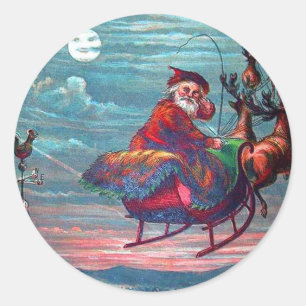 Vintage Christmas Eve Santa and Reindeer Classic Round Sticker