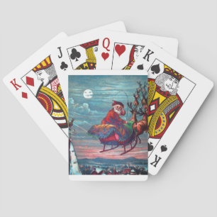 Vintage Christmas Eve Santa and Reindeer Playing Cards