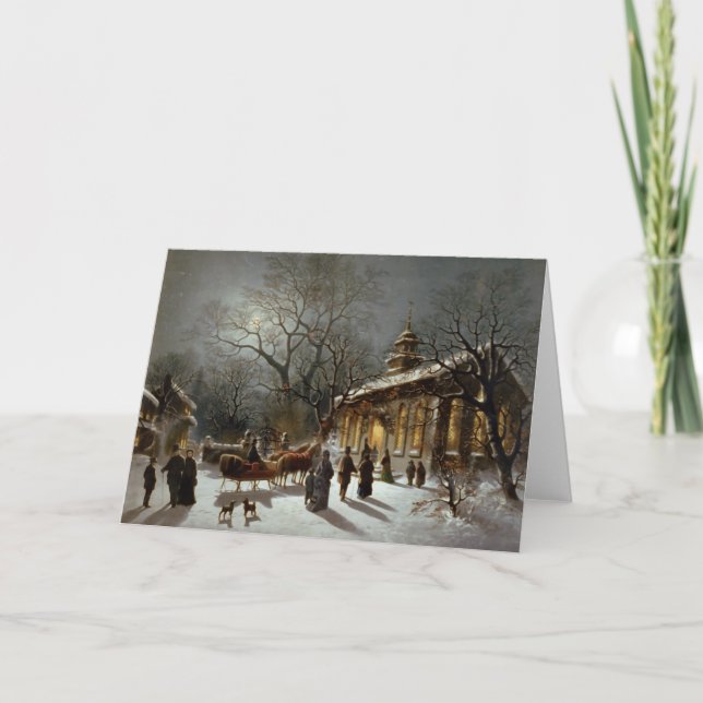 Vintage Christmas Eve scene Holiday Card (Front)