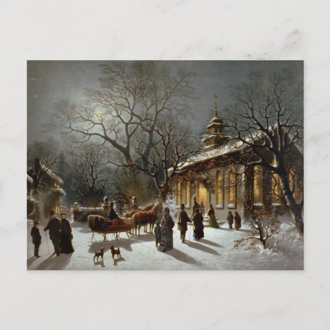 Vintage Christmas Eve scene Holiday Postcard (Front)
