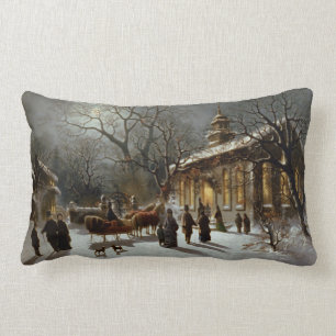 Vintage Christmas Eve scene Lumbar Pillow