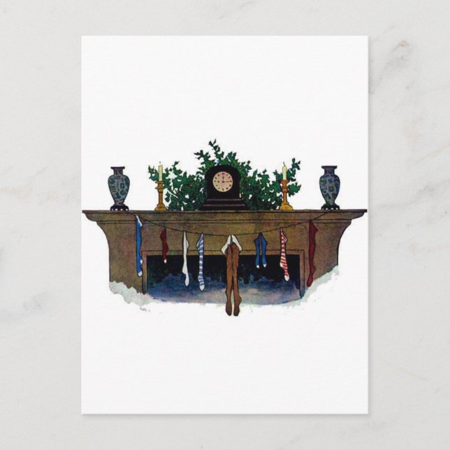 Vintage Christmas Eve Stockings Holiday Postcard (Front)