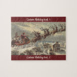 Vintage Christmas Eve Victorian Santa Claus Sleigh Jigsaw Puzzle<br><div class="desc">Easy to customize Christmas puzzle with your own special holiday message. Vintage illustration Victorian Merry Christmas holiday design featuring Santa Claus in his sleigh with his reindeer delivering toys on Christmas Eve. Saint Nicholas flying through the sky over a town with houses in the light of the moon. By Thomas...</div>
