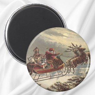 Vintage Christmas Eve Victorian Santa Claus Sleigh Magnet