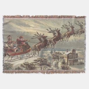 Vintage Christmas Eve Victorian Santa Claus Sleigh Throw Blanket