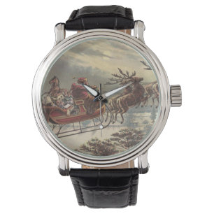 Vintage Christmas Eve Victorian Santa Claus Sleigh Watch